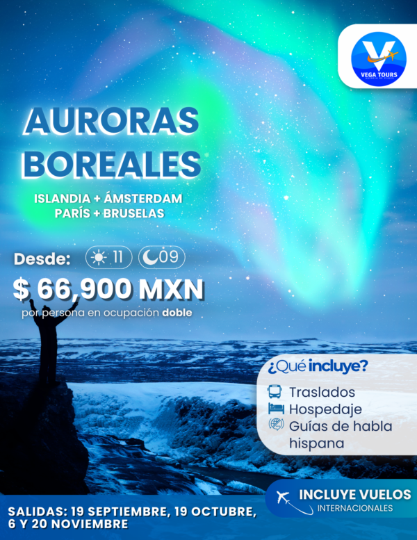 AURORAS BOREALES ISLANDIA+ÁMSTERDAM+PARÍS+BRUSELAS